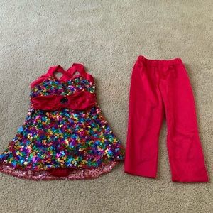 Girls Red and Rainbow sequined Dance Costume